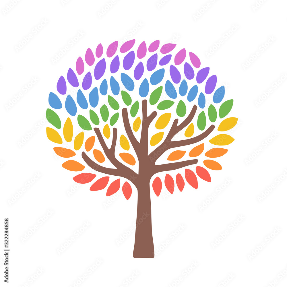 Beautiful tree with rainbow leaves as a symbol of diversity