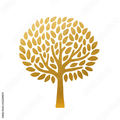 Beautiful golden tree isolated on white background
