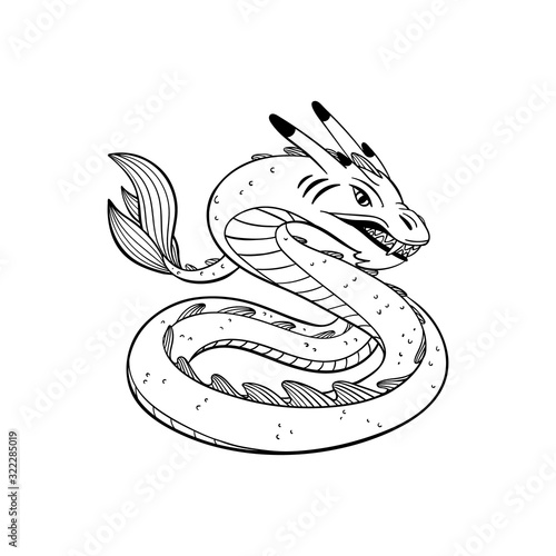 Magical creatures set. Mythological animal - basilisk. Doodle style black and...