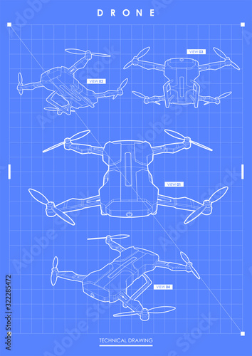 Abstract line and point drone. Modern template for web and print. Hi-tech device concept. technical drawing.