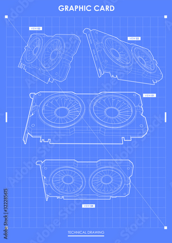 GPU Graphic card. Modern template for web and print. Hi-tech device concept. technical drawing.