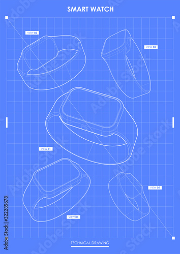 Smart watch. Modern template for web and print. Hi-tech device concept. technical drawing.