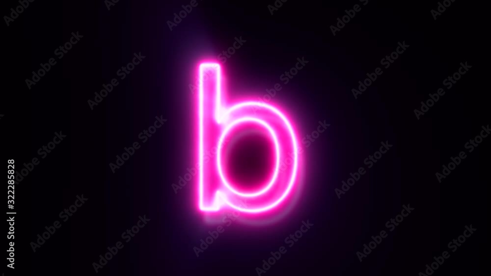 Pink neon font letter B lowercase blinks and appear in center Pink neon font letter B lowercase blinks and appear in center