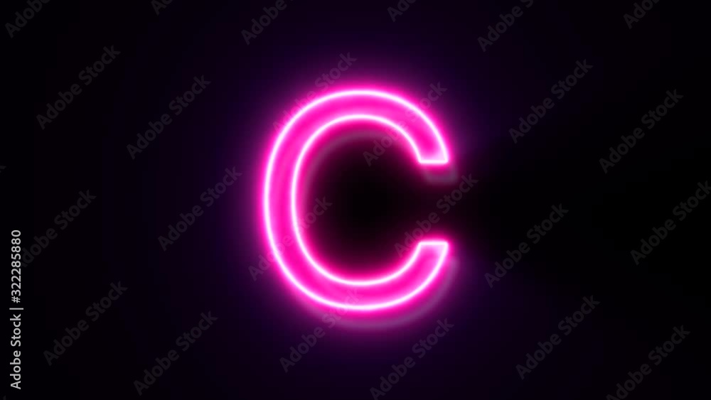 Pink neon font letter C uppercase blinks and appear in center Pink neon font letter C uppercase blinks and appear in center