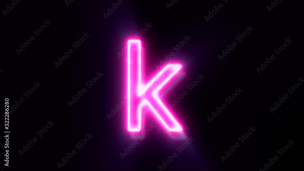 Pink neon font letter K lowercase blinks and appear in center Pink neon font letter K lowercase blinks and appear in center