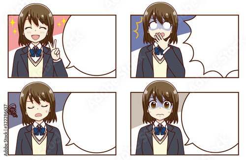 漫画風　女子高生　吹き出しセット