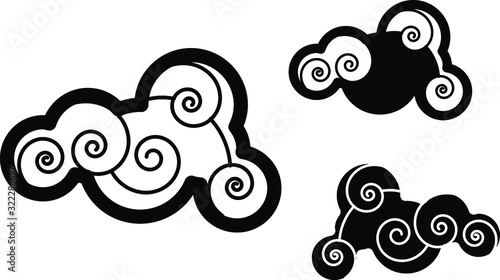 Silhouette and doodle cloud vector.Chinese cloud on white.