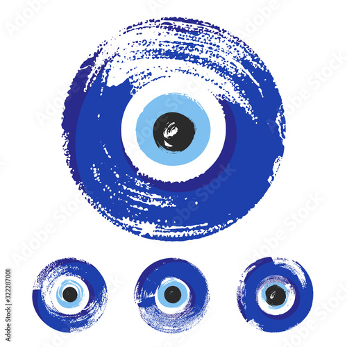 Hand drawn Turkish eye. Symbol of protection Turkey, Greese, Cyprus, Crete. Magic item, attribute. Amulet - blue Turkish Fatima's Eye.