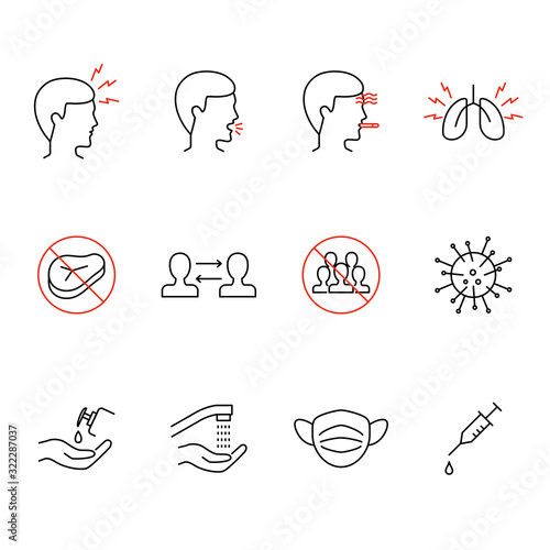 Coronavirus vector icons set. Virus, cold, illness