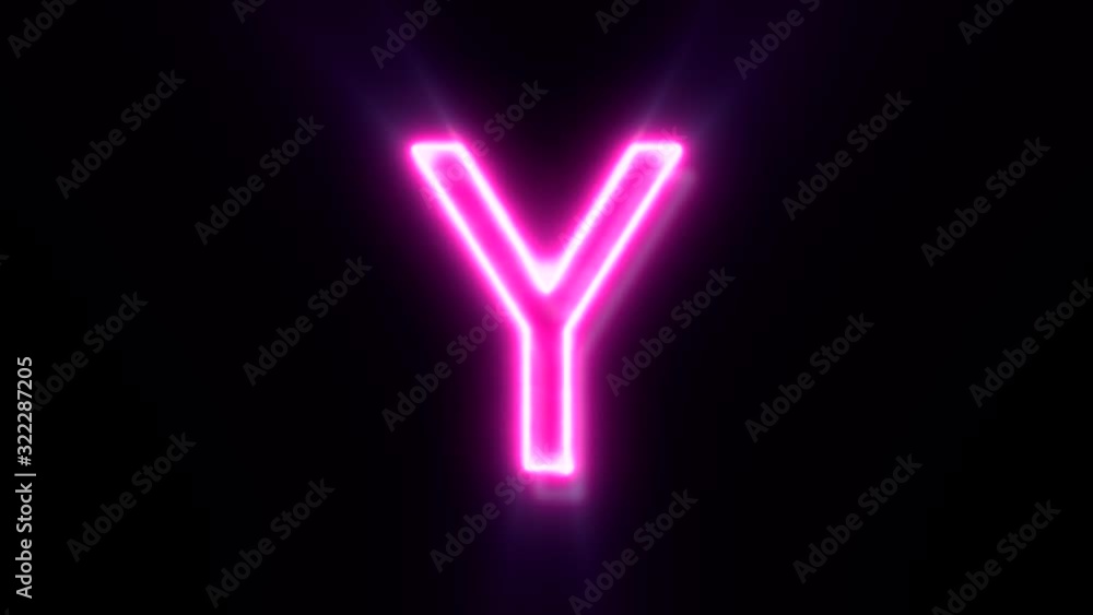 Pink neon font letter Y uppercase blinks and appear in center