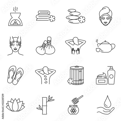 SPA and beauty vector icons set outline style