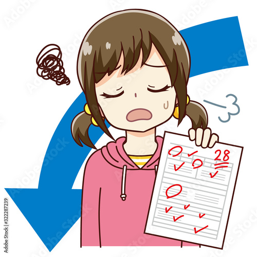 成績がダウンした女の子のイラスト