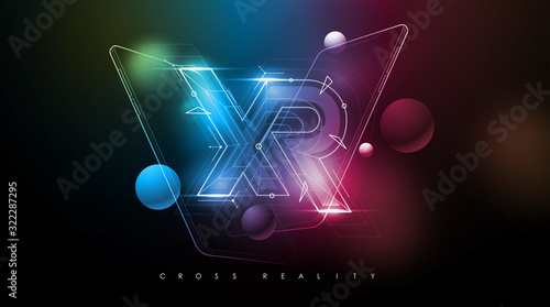 XR logo layout with modern smartphone.Modern template for web and print. Cross reality concept.