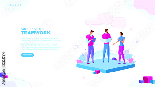 Trendy flat illustration. Successful teamwork page concept. Office workers planing business mechanism, analyze business strategy and exchange ideas.Template for your design works. Vector graphics.