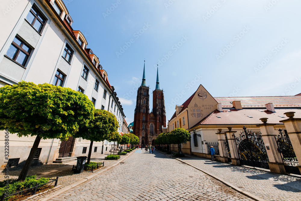 WROCLAW, POLAND - MAY 1, 2019: The Cathedral of St. Vincent and St. James in city center.