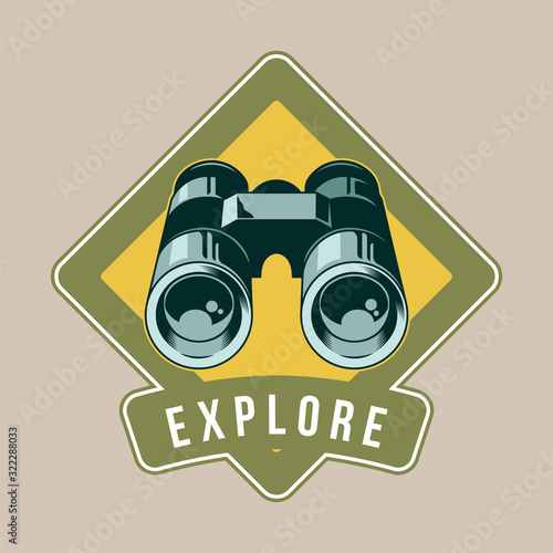 Vintage badge with classic metal binoculars