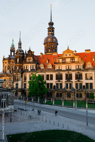 DRESDEN, GERMANY - MAY 1, 2019: The Hausmannsturm tower near the Dresden castleDRESDEN, GERMANY - MAY 1, 2019: The Hausmannsturm tower near the Hofkirche or Church of Court, Dresden's Cathedral.