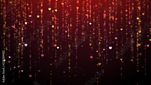 Romantic Abstract Glamorous Red and Golden Heart Particles Glitter Rain Background