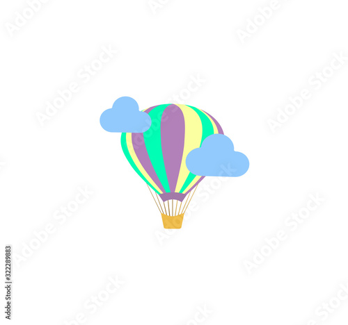 Vector illustration - balloon and clouds isolated. Beautiful flat balloon icon - adventure