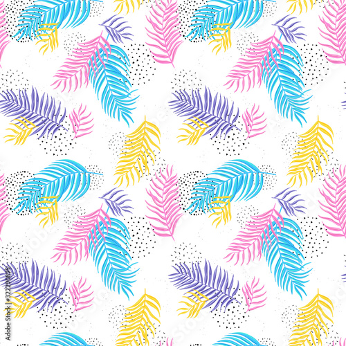 Hand drawn exotic leaves seamless pattern, summer background, great for textiles, banners, wallpapers, wrapping - vector design