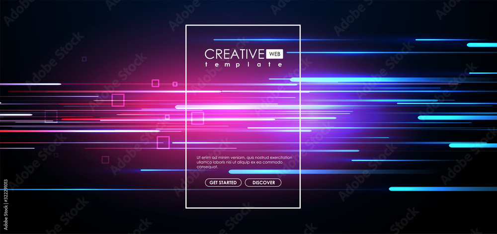 Fototapeta Vector background with shiny strips. Bright neon lines background with 80s style. Tech layout with Neon Rays.