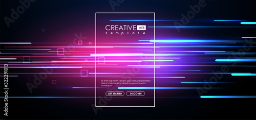 Vector background with shiny strips. Bright neon lines background with 80s style. Tech layout with Neon Rays.