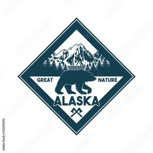 Vintage badge with wild bear in Alaska
