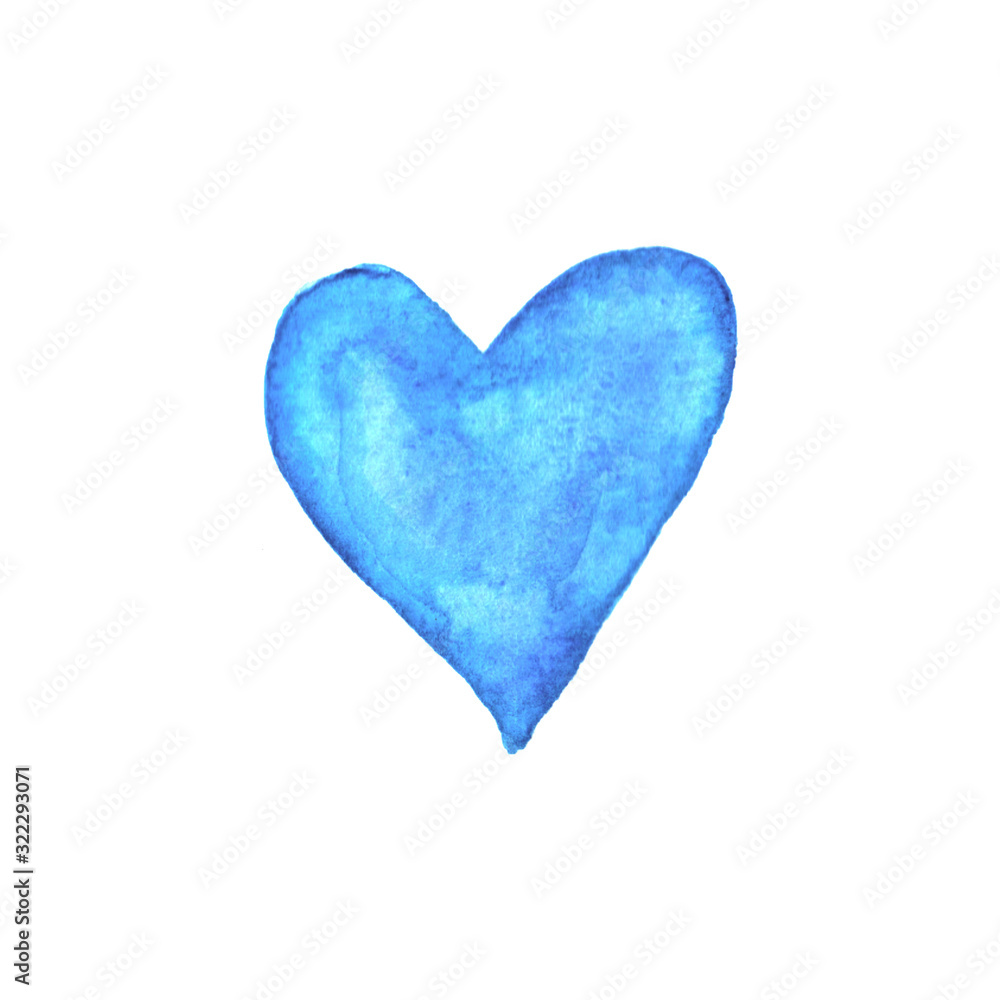 Watercolor big blue Heart love. Valentines day background texture. Hand drawn Watercolor big blue Heart love. Valentines day background texture. Hand drawn