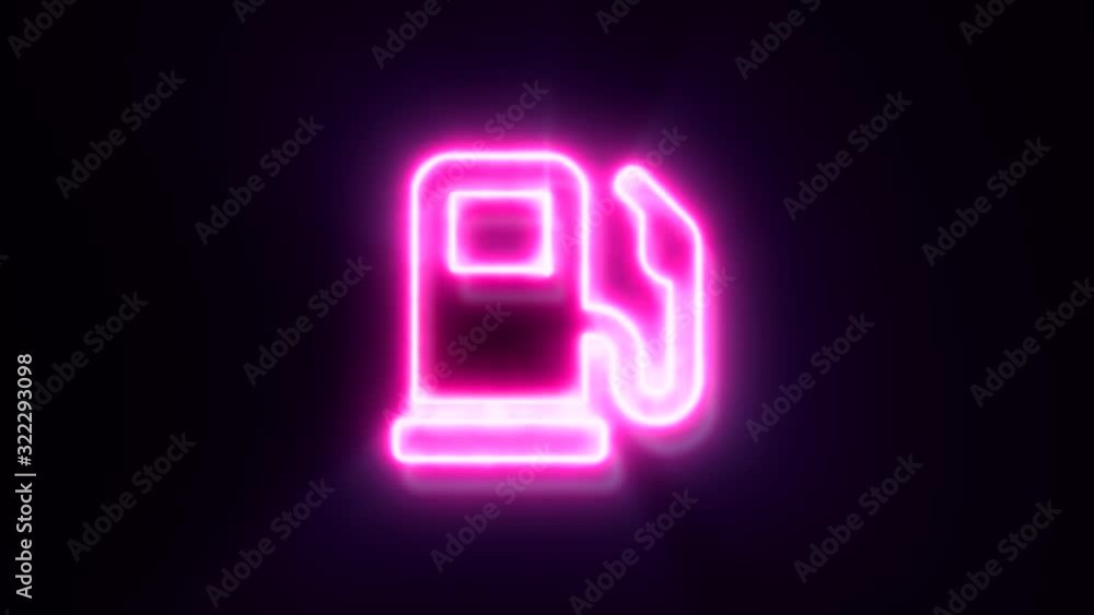 Pink neon gas station sign blinks and appear in center Pink neon gas station sign blinks and appear in center