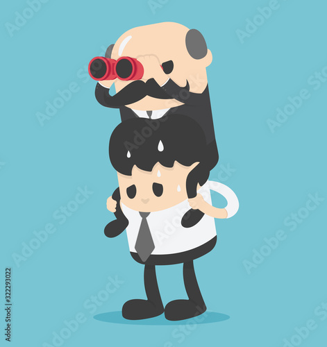 Concept boss businessman piggyback ride take advantage of subordinates
