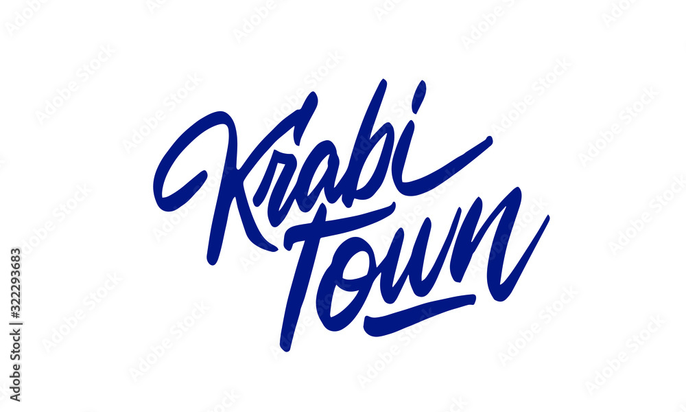 Krabi Town calligraphy template text for your design illustration concept. Handwritten lettering title vector words on white isolated Krabi Town calligraphy template text for your design illustration concept. Handwritten lettering title vector words on white isolated