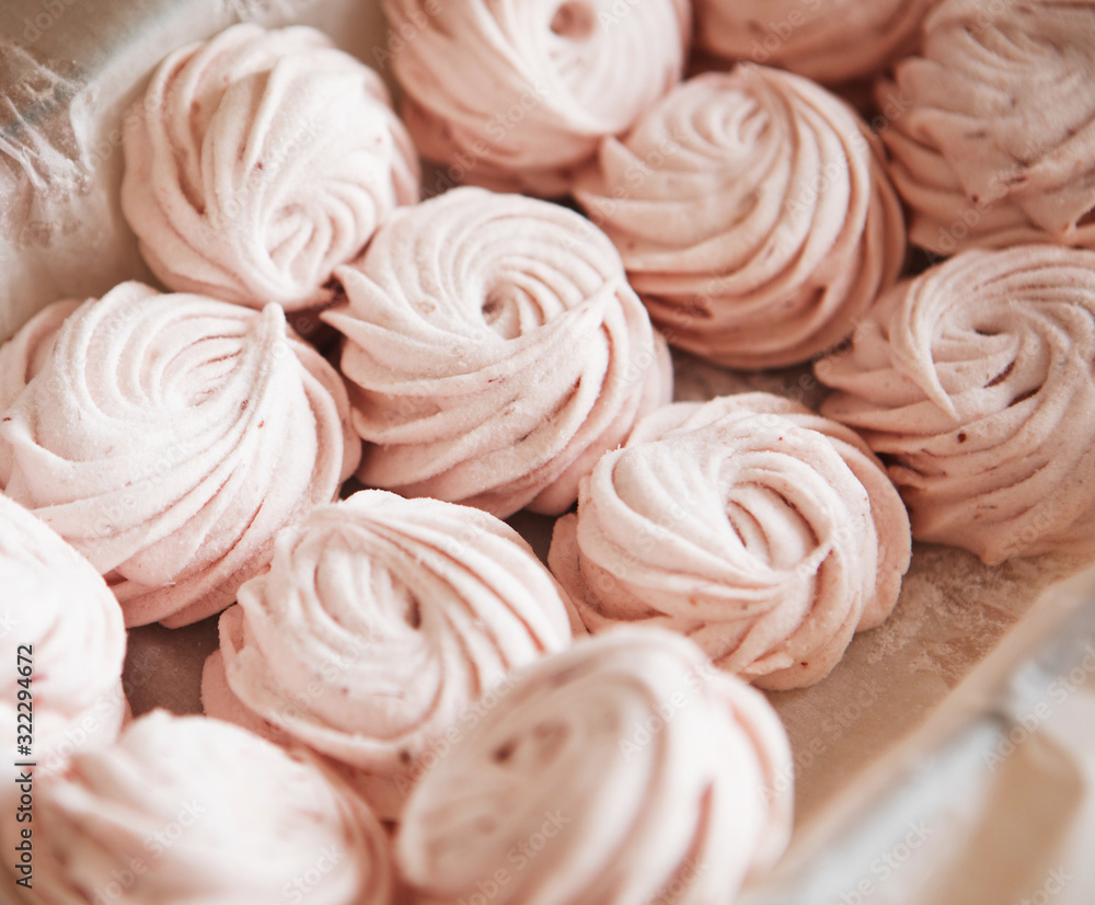homemade pink fruit marshmallows Close up. homemade pink fruit marshmallows Close up.
