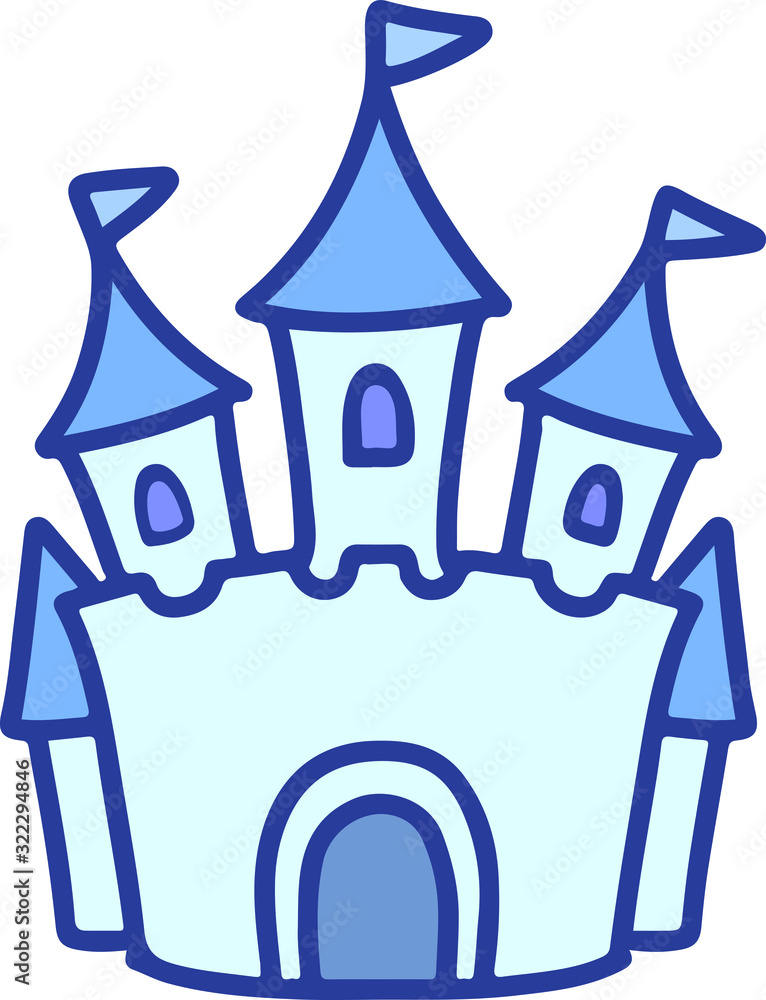 Outlined simple and cute blue castle Outlined simple and cute blue castle