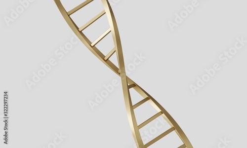 Golden Dna model isolated in white background. Science and technology concept. 3d rendering - illustration.