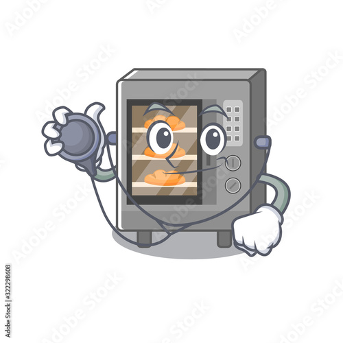 A mascot picture of oven cake cartoon as a Doctor with tools