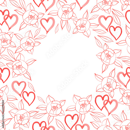 Round frame with hearts and flowers for photos or text