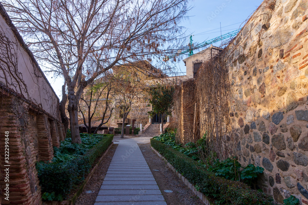 Toledo, Spain - JANUARY 2, 2020: view of the garden in the winter,  El Greco Museum in Toledo