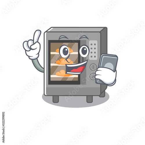 Oven cake Cartoon design style speaking on a phone