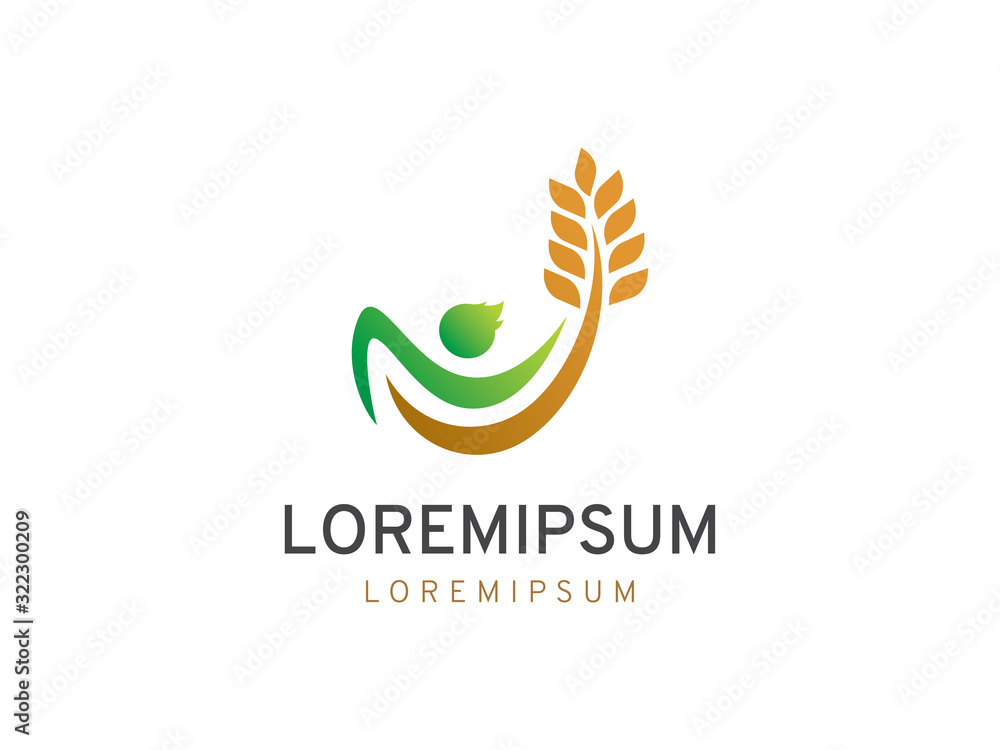 People and Wheat Logo Template Design Vector. Icon. Symbol. Emblem.