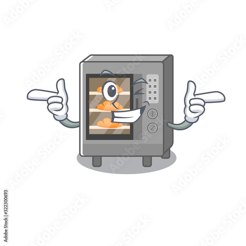Cute mascot cartoon design of oven cake with Wink eye