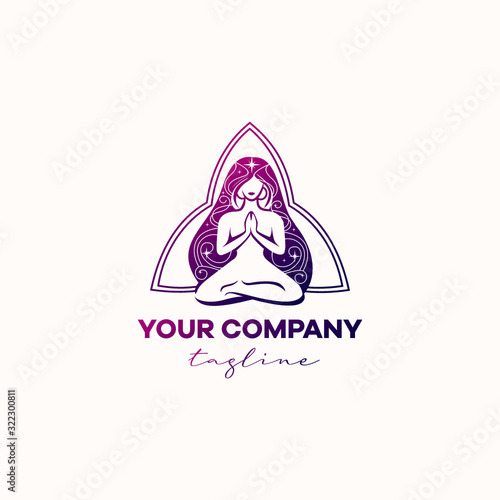 Logo yoga beautiful girl meditates, asana, magic