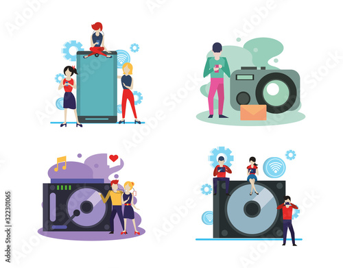 electronic devices and mini people characters