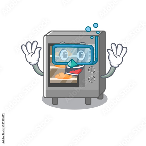cartoon character of oven cake wearing Diving glasses