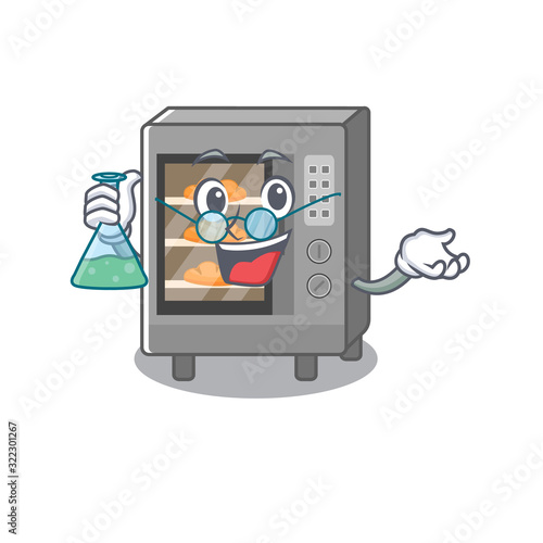 Cool oven cake Professor cartoon character with glass tube