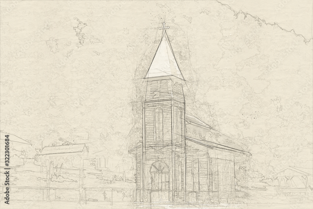 Fototapeta premium Exterior view of wooden church