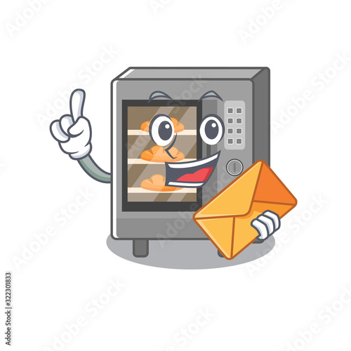 Happy face oven cake mascot design with envelope