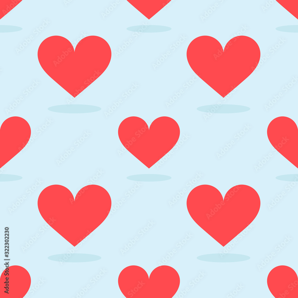 Red hearts on blue background pattern.