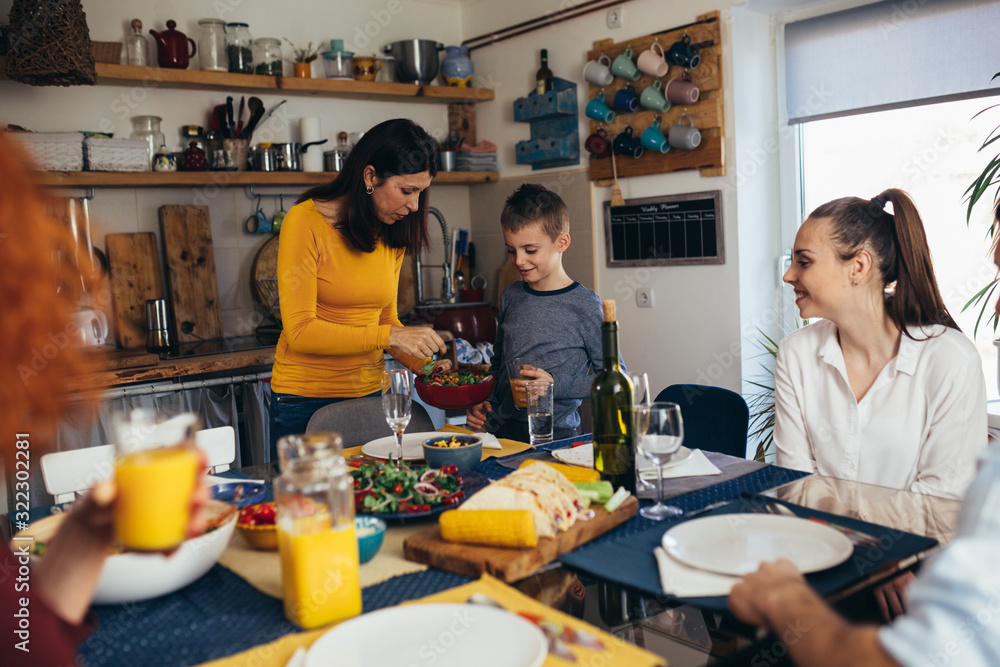 family dinner party at home. vegetarian dinner. vegan food concept family dinner party at home. vegetarian dinner. vegan food concept