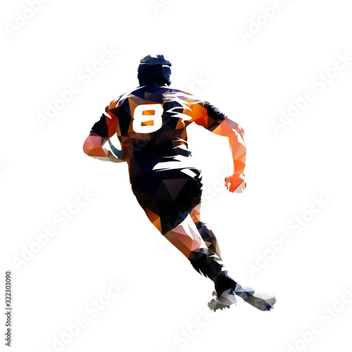 Rugby player running with ball, low polygonal isolated vector illustration