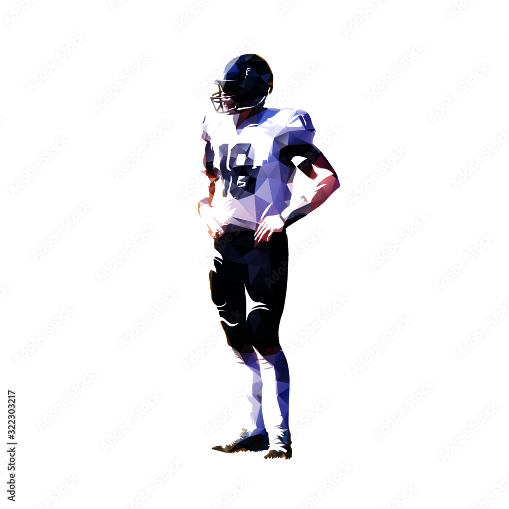 American football player standing with hands on hips, isolated low polygonal vector illustration American football player standing with hands on hips, isolated low polygonal vector illustration